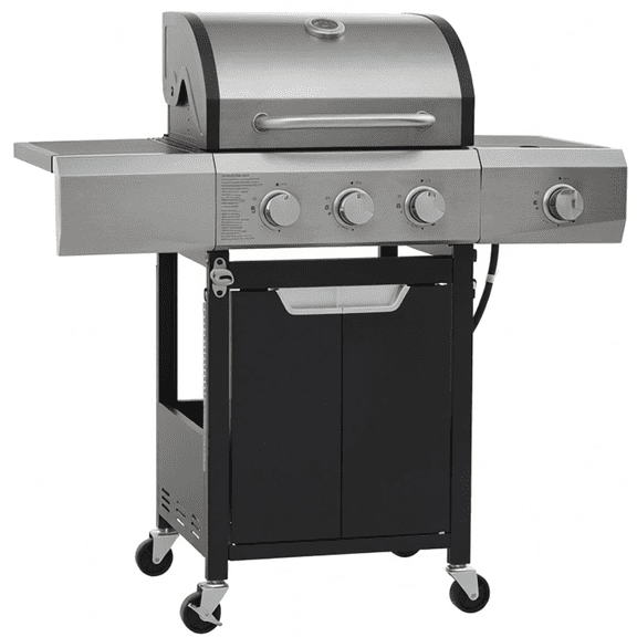 3-Burner Stainless Steel Gas Grill with Side Burner, 40500 BTU Propane, 287 sq in Cast Iron Grates & 89 sq in Warming Rack, Shelf & 4 Wheels for Patio