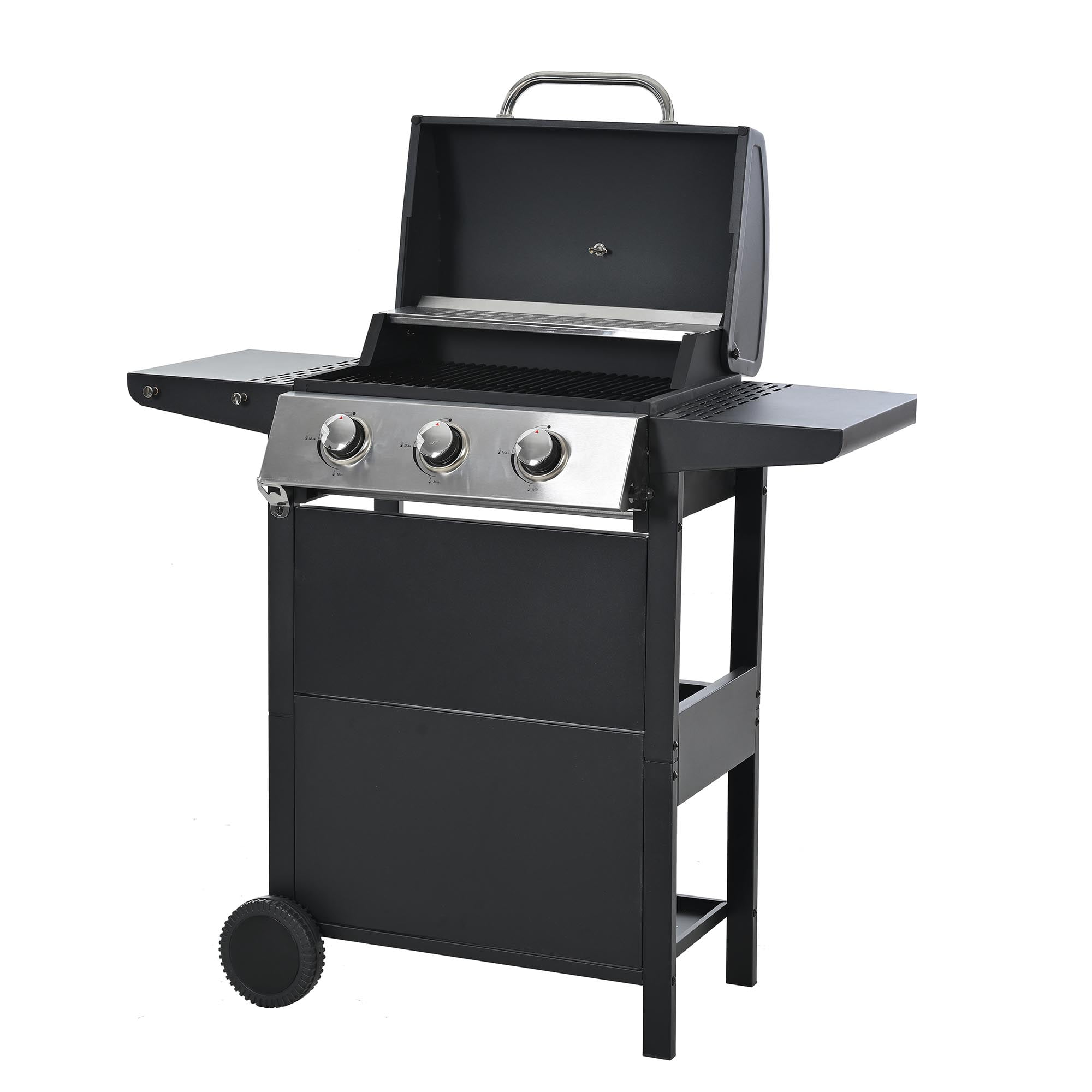 Black Stainless Steel 3-Burner Propane Gas Grill with Wheels