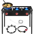 thumbnail image 1 of 3 Burners Camping Stove for Cooking Outdoor, 225,000 BTU Propane Burners with Auto Ignition Button&Removable Legs, Temperature Control Knobs and 20 PSIG High Pressure Regulator for BBQ, 1 of 7