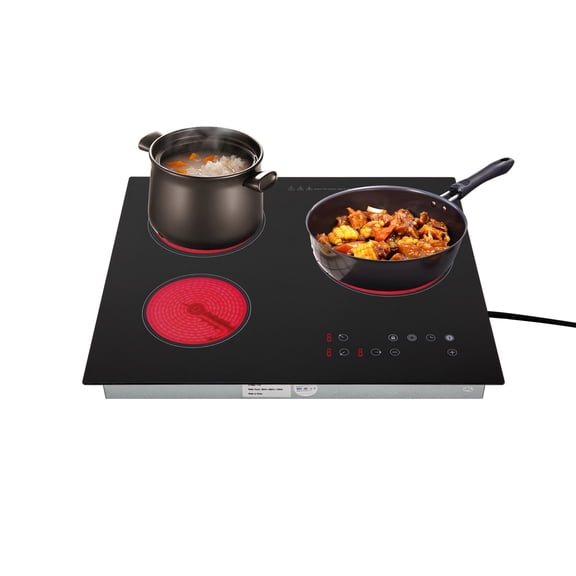 3 Burners Electric Ceramic Cooktop, 2600W 110V Built-in Cooktop Sensor Touch Control Countertop