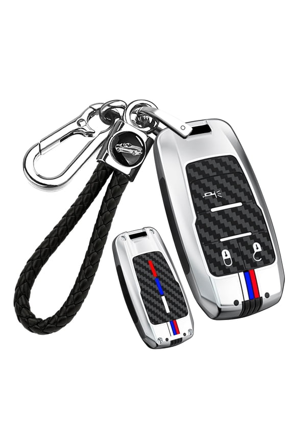 3-Button Carbon Pattern Car Key Shell Compatible with Dodge Ram 1500 2500 3500 4500 5500 2019-up Car Accessories,Full Protection Key Fob Case with Keychain