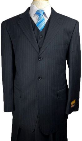 Cheap Priced Dress Suit Sale 3 Buttons Black Pinstripes main image 1
