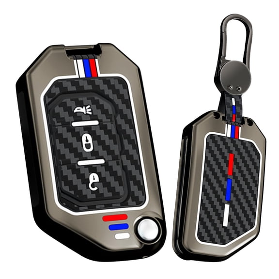 3 Button Flip Key Fob Cover Compatible with Jeep Gladiator JT Sahara JLU 2018-2023 Fit for Jeep Wrangler JL JLU Rubicon Accessories Leather& Zinc Alloy Key Shell with Keychains-3 Button