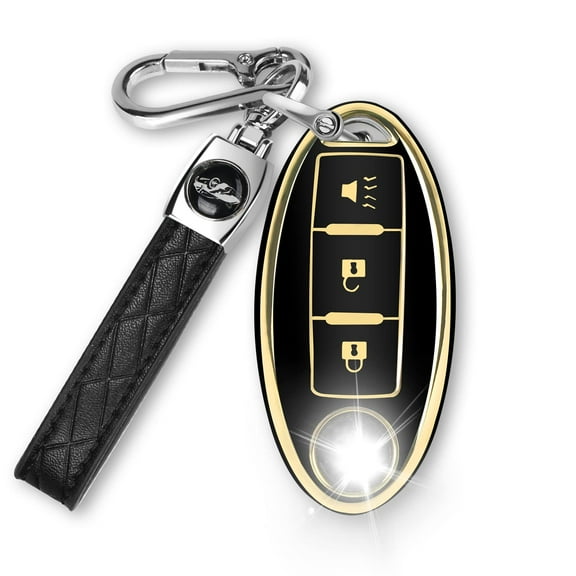 3 Button Key Fob Cover for Altima Armada Maxima Murano Pathfinder Rogue Infiniti, Soft TPU Key Case Shell with Leather Keychain Full Key Protector, Blue