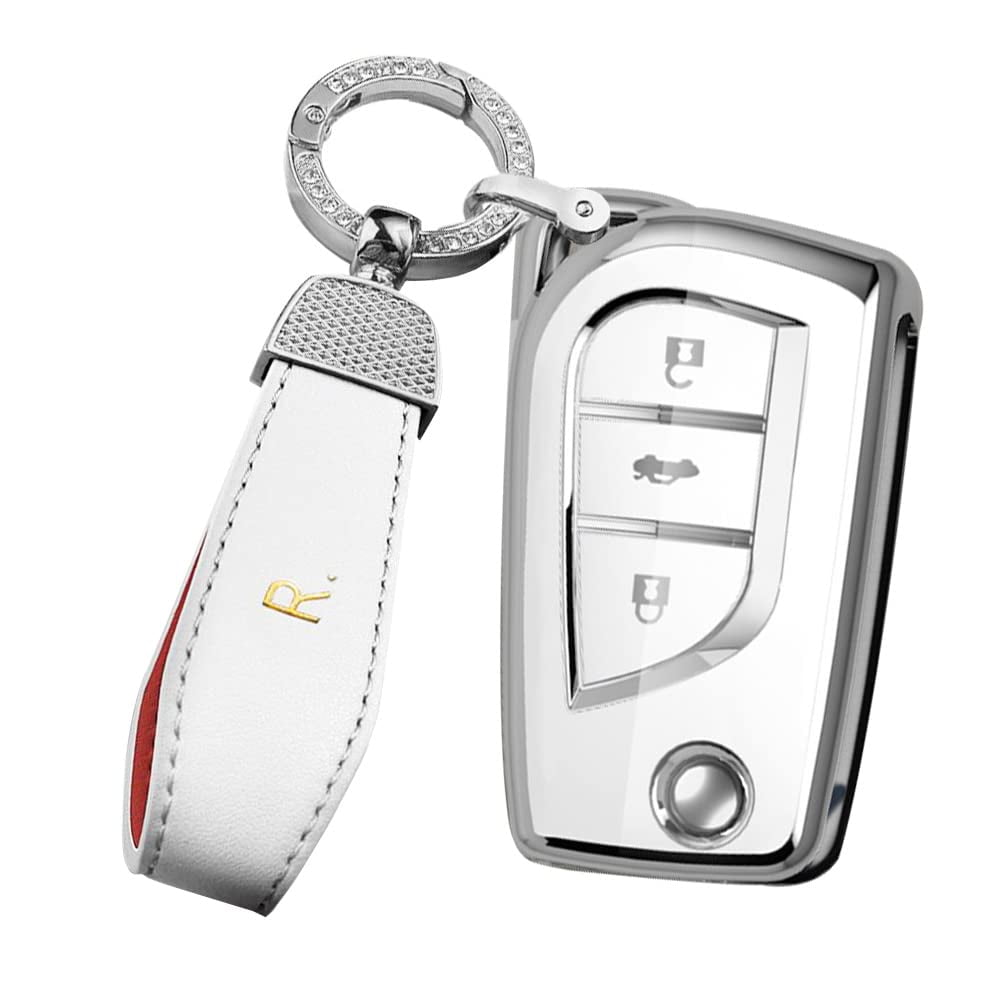 3-Button Key Fob Cover Compatible with Toyota Flip Folding Remote,Soft TPU Key Shell for Collara Yaris Camry RAV4 Verso Auris