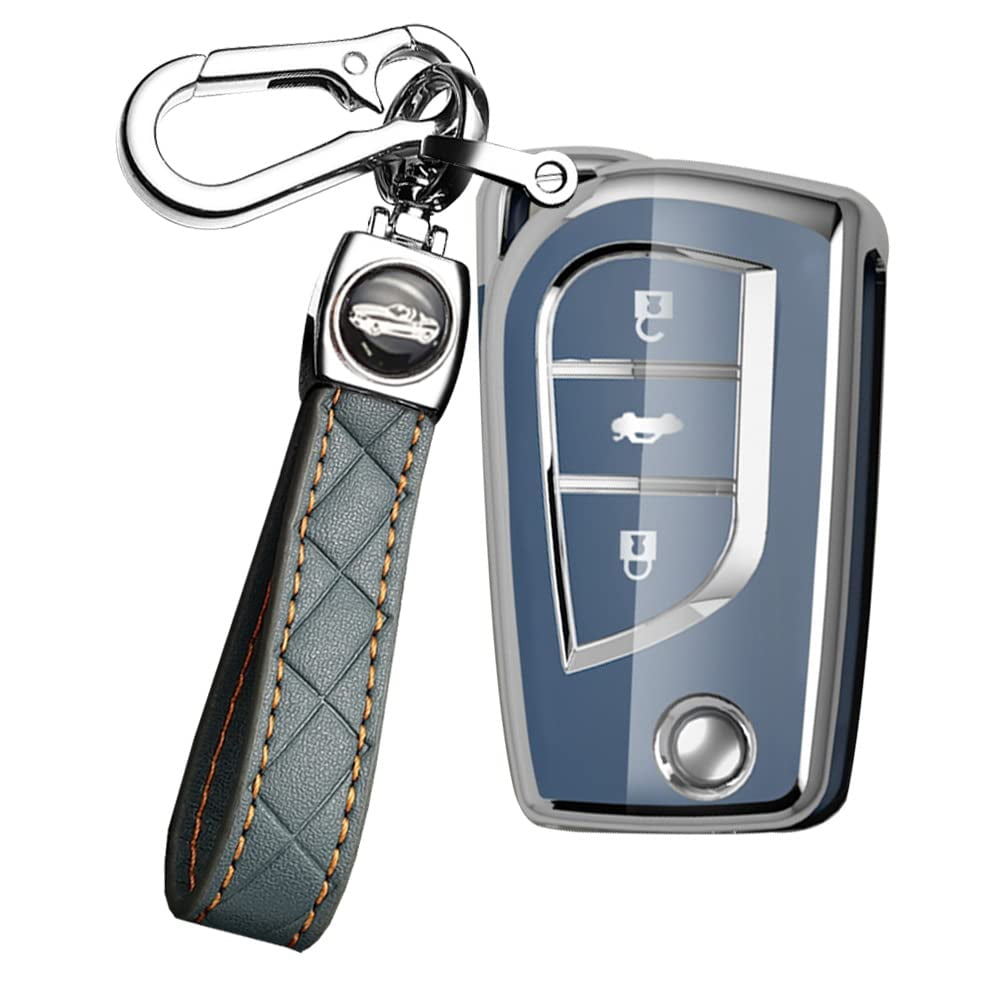 3-Button Key Fob Cover Compatible with Toyota Flip Folding Remote,Soft TPU Key Shell for Collara Yaris Camry RAV4 Verso Auris
