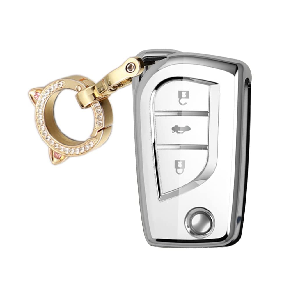 3-Button Key Fob Cover Compatible with Toyota Flip Folding Remote,Soft TPU Key Shell for Collara Yaris Camry RAV4 Verso Auris