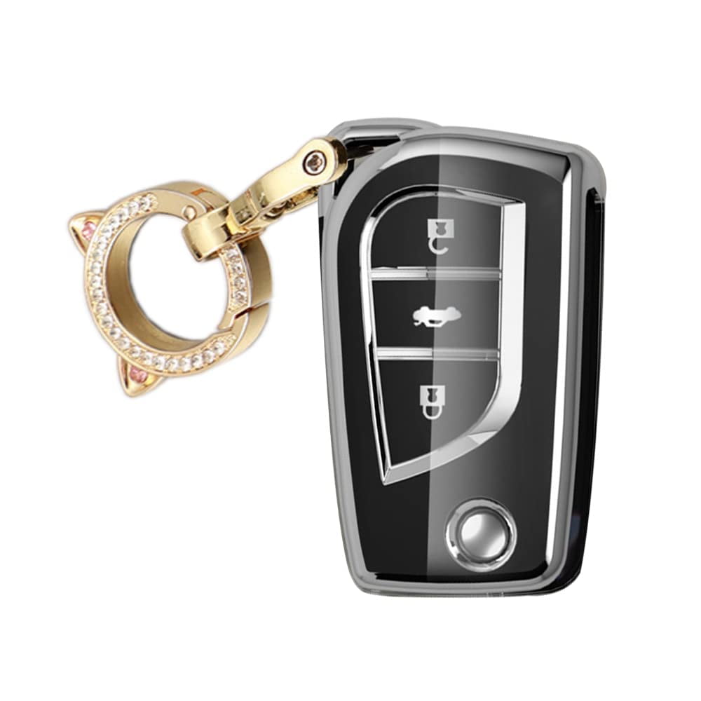 3-Button Key Fob Cover Compatible with Toyota Flip Folding Remote,Soft TPU Key Shell for Collara Yaris Camry RAV4 Verso Auris