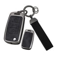 thumbnail image 1 of 3-Button Key Fob Shell Case Fit for VW Flip Folding Key Remote,Metal and Leather Car Key Cover with Keychain Fit for Volkswagen Jetta Beetle Santana Scirocco Eos Tiguan Touran Polo MK5, 1 of 7