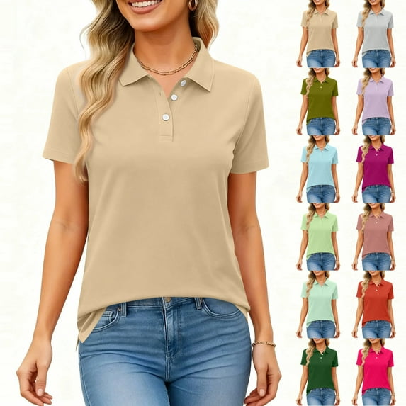 3-Button Quick Dry Women'S Short Sleeve Polo Shirts Collared Golf Running Tennis Workout Tops,Khaki S