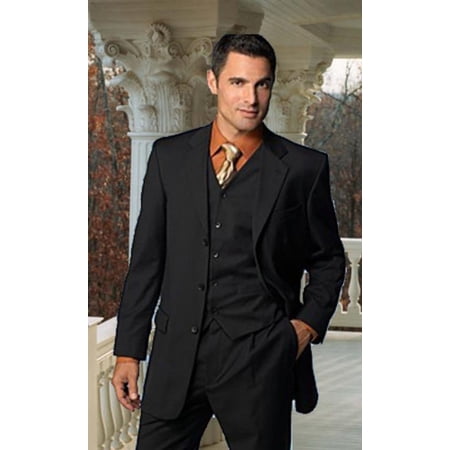 3 Button Wool Suit Mens Three Piece Black Private Label 3BV1P