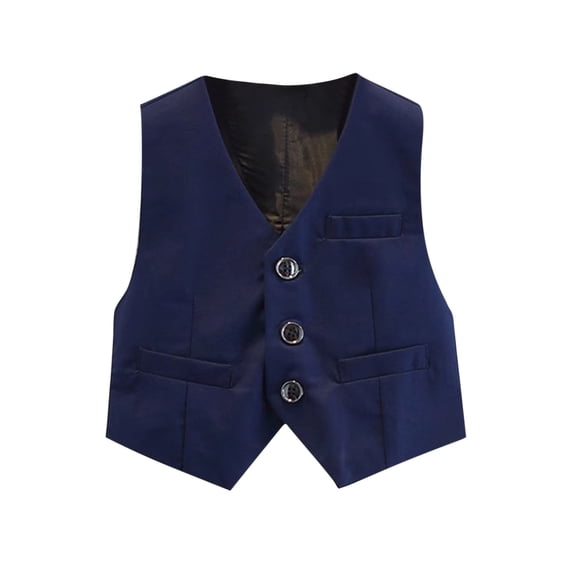 3 Buttons Boys Girls Fully Lined formal Suit Vest 2-14 Years Dark Blue