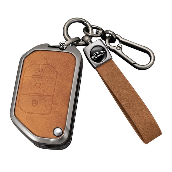3 Buttons Key Cover Case, Zinc Alloy Metal Key Fob Case Protector Shell Compatible with Jeep Wrangler JL JLU Rubicon Gladiator JT Sahara JLU 2018-2021 3 Buttons