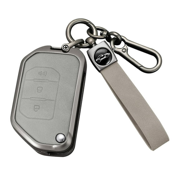 3 Buttons Key Cover Case, Zinc Alloy Metal Key Fob Case Protector Shell Compatible with Jeep Wrangler JL JLU Rubicon Gladiator JT Sahara JLU 2018-2021 3 Buttons