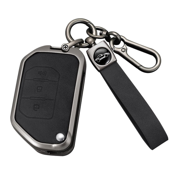 3 Buttons Key Cover Case, Zinc Alloy Metal Key Fob Case Protector Shell Compatible with Jeep Wrangler JL JLU Rubicon Gladiator JT Sahara JLU 2018-2021 3 Buttons