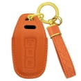 thumbnail image 1 of 3 Buttons Premium Leather Key Fob Cover Compatible with Audi Q5/SQ5 Sportback/A6L/A3/A6 Avant/Q6 Sportback E-tron/A5LCase Holder Protector Metal Keychain, 1 of 7