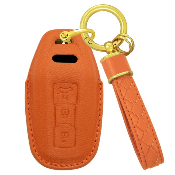 3 Buttons Premium Leather Key Fob Cover Compatible with Audi Q5/SQ5 Sportback/A6L/A3/A6 Avant/Q6 Sportback E-tron/A5LCase Holder Protector Metal Keychain