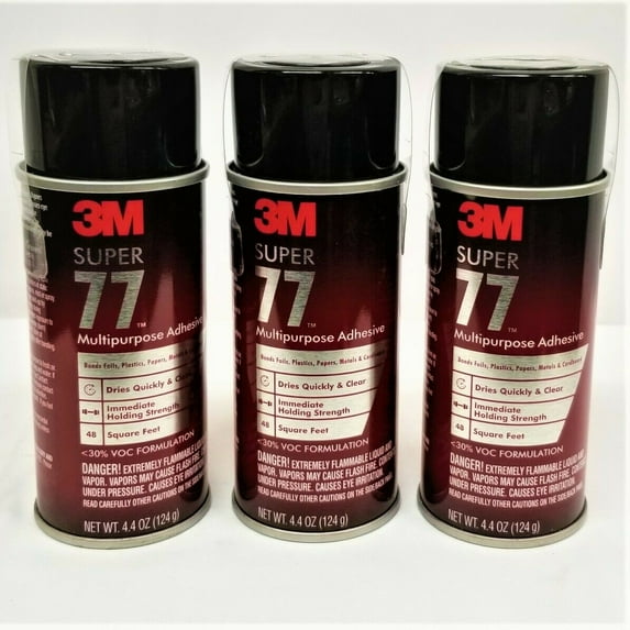 3 CANS - 3M™ Super 77 Multipurpose Adhesive - NEW, SEALED, NET WT 4.4 OZ (124 g)