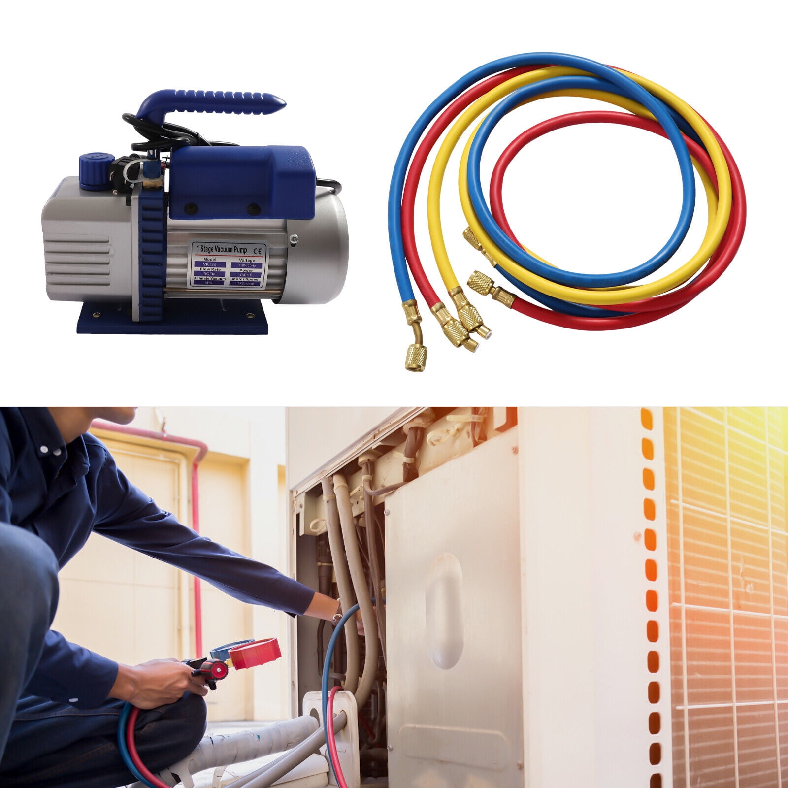 3 CFM 1/4 HP Vacuum Pump & Manifold Gauge Set HAVC Refrigeration Kit