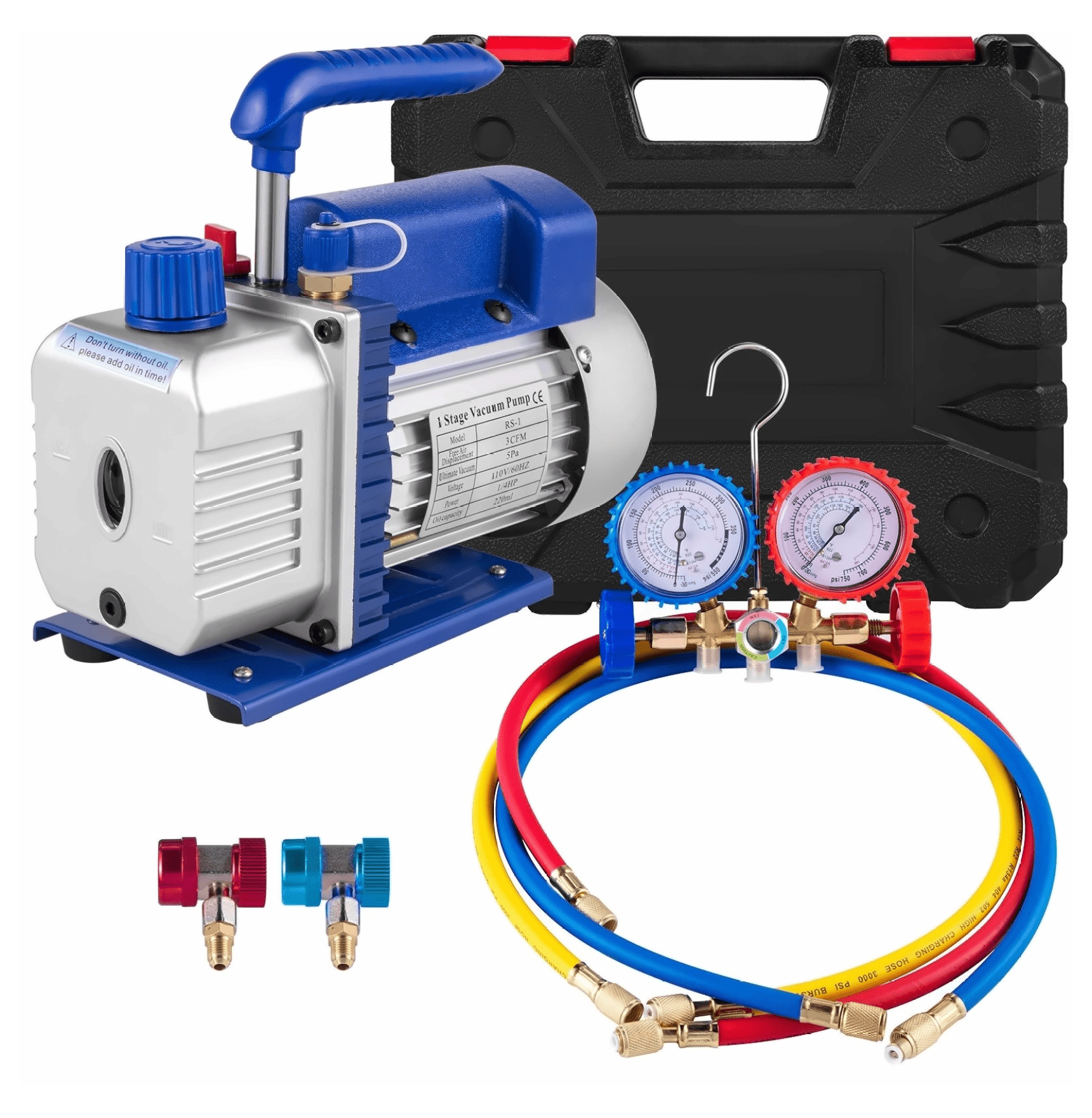 3 CFM Refrigeration Vacuum Pump Kit - 1/4HP HVAC R134a R12 R22 R410a A/C Tool Set with Manifold Gauge & Can Tap