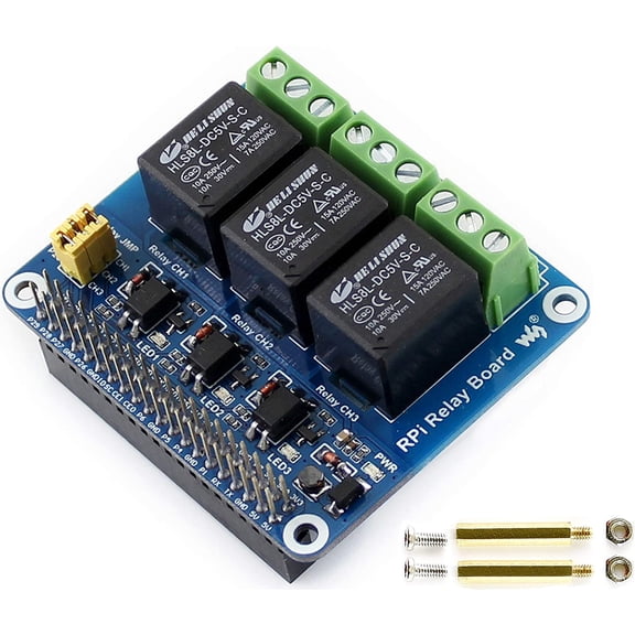 3-CH RPi Relay Board RPi Expansion Board, Three Channel Power Relay Module Compatible with 5/4B/3B+/3B/Pi Zero W/Zero 2W/Pico/Pico W/Pico 2/Pico 2W, Loads up to 5A 250V AC or 5A 30V DC