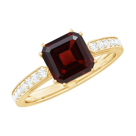 Rosec Jewels Natural Garnet Asscher Cut Engagement Ring - Garnet Diamond Ring (8 mm, AAA Quality) - with Jewelry Box, 18K Yellow Gold, US 9.00
