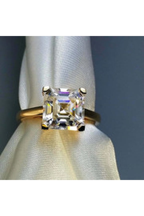 3 CT Asscher Cut Simulated Diamond Women's Solitaire Wedding Ring 14K Yellow Gold Plated Silver