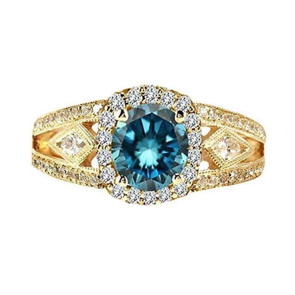 3 CT Big Blue Round Diamonds Gemstone Antique Style Wedding Ring, Size 6.5
