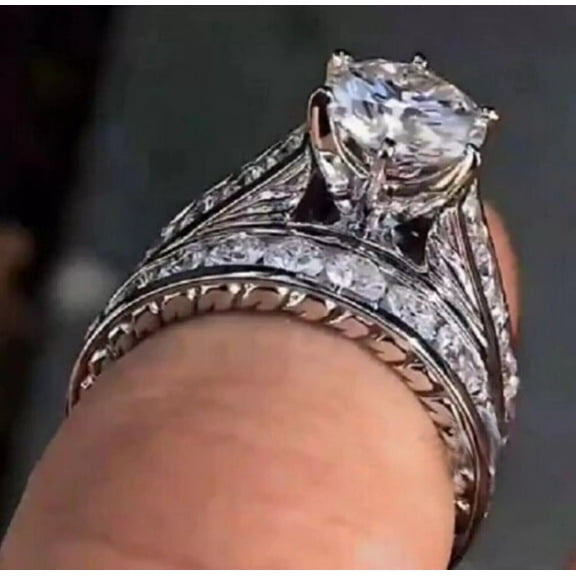 3 CT Bridal Set Moissanite Engagement Ring Solid 14k White Gold Plated Round Cut VVS1