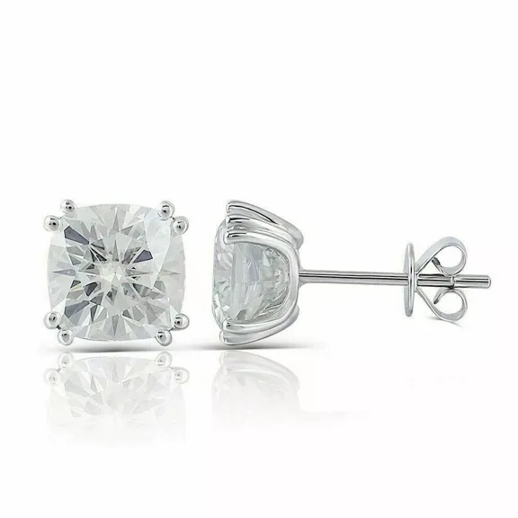 3 CT Cushion Cut Real Moissanite Wedding Stud Earrings, 14k White Gold Plated – Elegant Jewelry Gift for Her