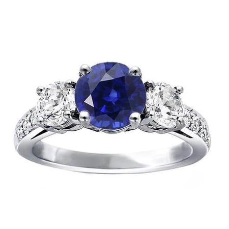 3 CT Diamond Round Srilanka 3 Stone Style Sapphire Ring, Size 6.5