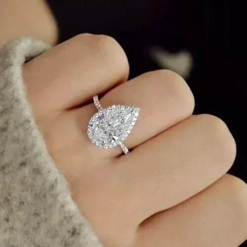 3 CT Lab-Created Diamond Pear Cut Halo Engagement Ring 14K White Gold Plated