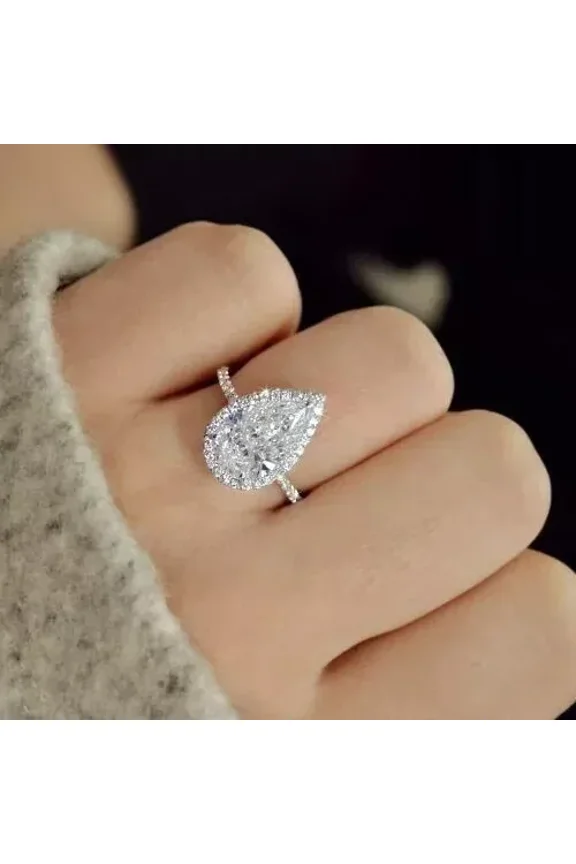 3 CT Lab-Created Diamond Pear Cut Halo Engagement Ring 14K White Gold Plated