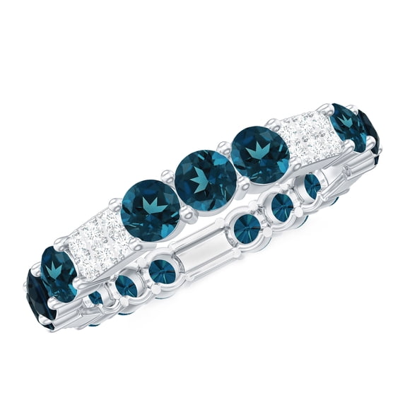 Rosec Jewels London Blue Topaz Eternity Wedding Band (AAA Quality) - Natural Blue Topaz Diamond Ring for Women - with Jewelry Box, 18K White Gold, US 9.50