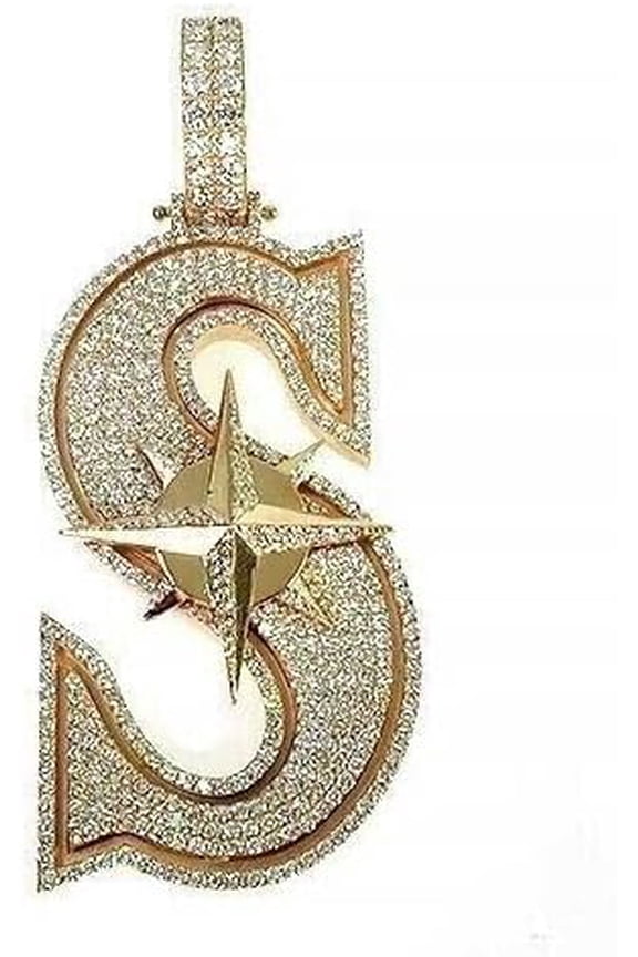 3.00 Ct Round Real Moissanite Initial Letter S Pendant 925 Silver 14K Yellow Gold Plated Customized Any Letter