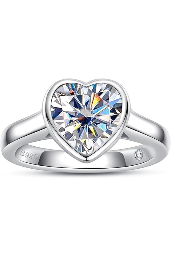 3 CT Moissanite Engagement Rings | Bezel Setting, 14K White Gold Plated Sterling Silver Solitaire Promise Rings