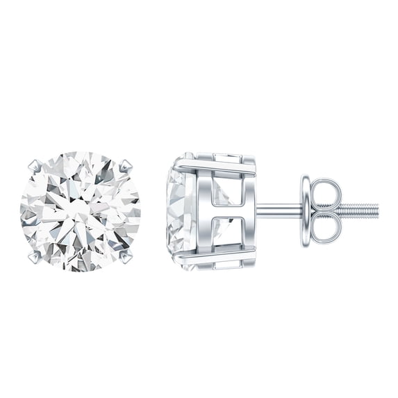 Rosec Jewels 3 CT Moissanite Solitaire Stud Earrings in Claw Set (7 MM Round Cut Moissanite), 14K White Gold