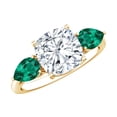 thumbnail image 1 of Rosec Jewels Certified Moissanite Engagement Ring (D-VS1 Quality) - 8 mm Cushion Cut Moissanite Ring with Emerald Side Stones, 10K Yellow Gold, US 12.50, 1 of 8