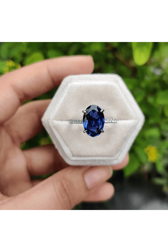 3 CT Oval Cut Blue Sapphire Engagement Ring in 925 Sterling Silver - September Birthstone - Anniversary Ring
