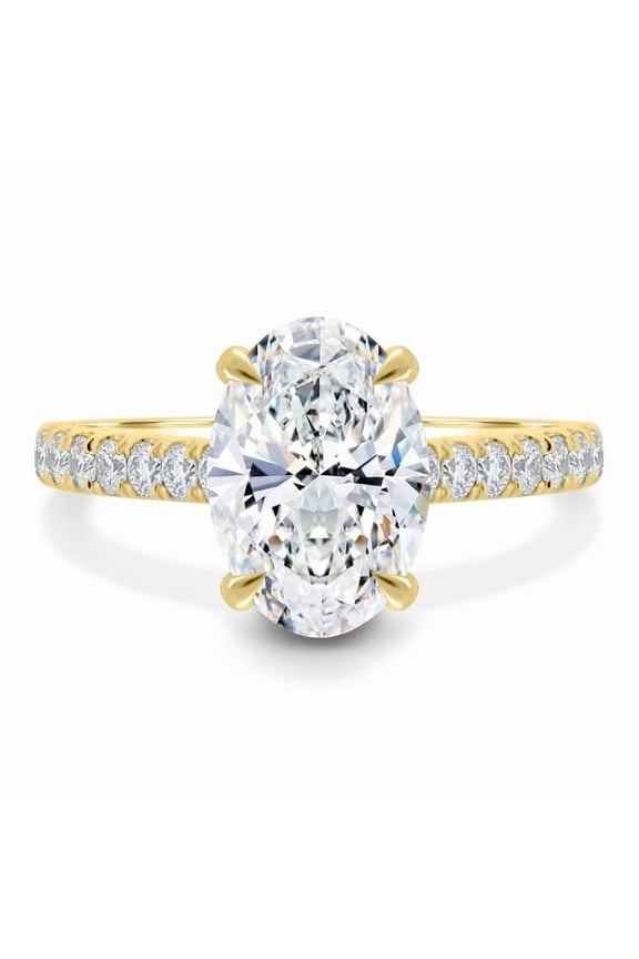 3 CT Oval Cut Moissanite Engagement Ring, 14K Solid Gold, Half Eternity Hidden Halo Ring, Oval Solitaire Ring, Proposal Ring, Wedding Gift For Her