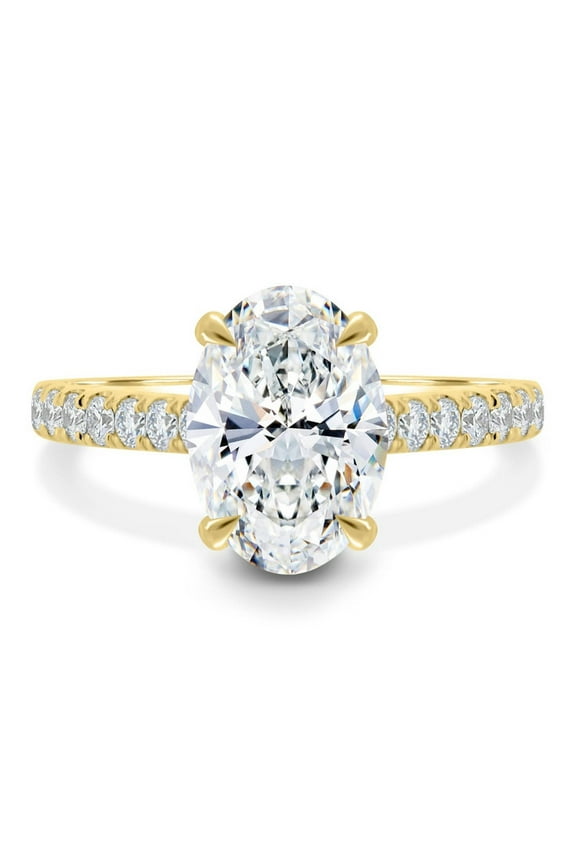 3 CT Oval Cut Moissanite Engagement Ring, 14K Solid Gold, Half Eternity Hidden Halo Ring, Oval Solitaire Ring, Proposal Ring, Wedding Gift For Her