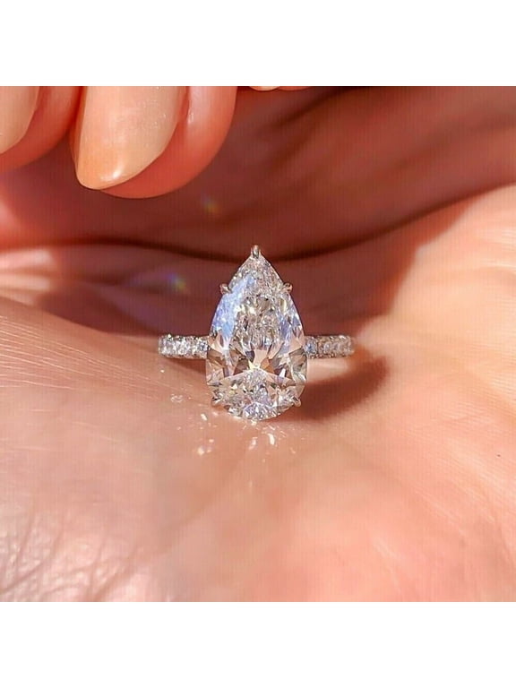3 CT Pear Cut Moissanite Ring, 10k/14k/18k White Gold Proposal Ring Hidden Halo Moissanite Engagement Ring