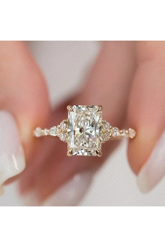 3 CT Radiant Cut Lab Created Diamond Art Deco Engagement Ring Women 14K Yellow Gold Plated