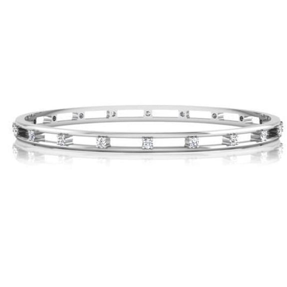 3 CT Round Cut Diamonds Lady Bangle - 14K White Gold