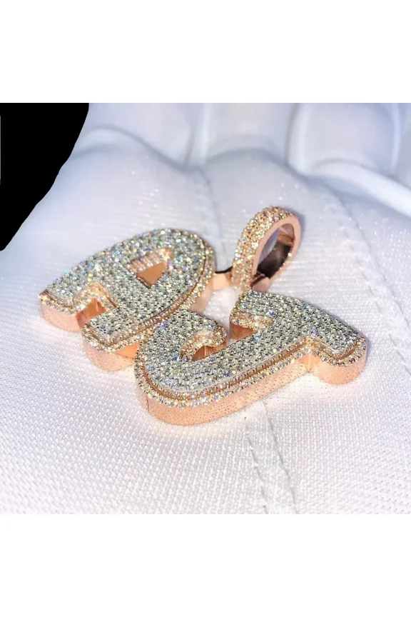 3 CT Round Cut White Moissanite "AJ" Personalized Letter Pendant Custom 14K Rose Gold Plated