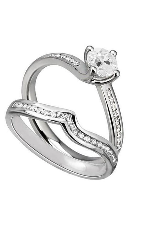 3 CT Round Old Miner Diamond Channel Engagement Ring Set, Size 6.5