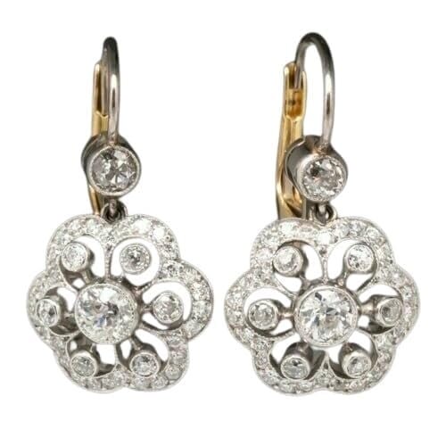 3 CT Round Shape Simulated White Diamond Floral Drop Dangle Earrings In 14K White Gold Plated