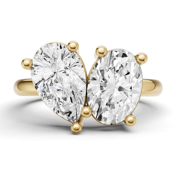 3 CTW Oval and Pear Cut Lab-Grown Diamond Two-Stone Ring in 14K Yellow Gold, E-F Color, VS1-VS2 Clarity (Ring Size: 8.5)