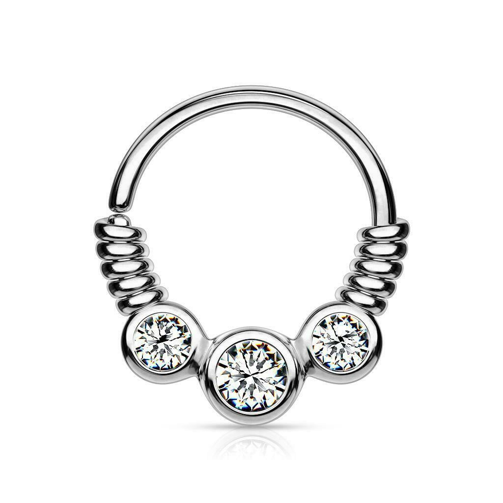 3 CZ Set Between Coiled Wire Bendable Hoop Rings for Septum, Ear ...