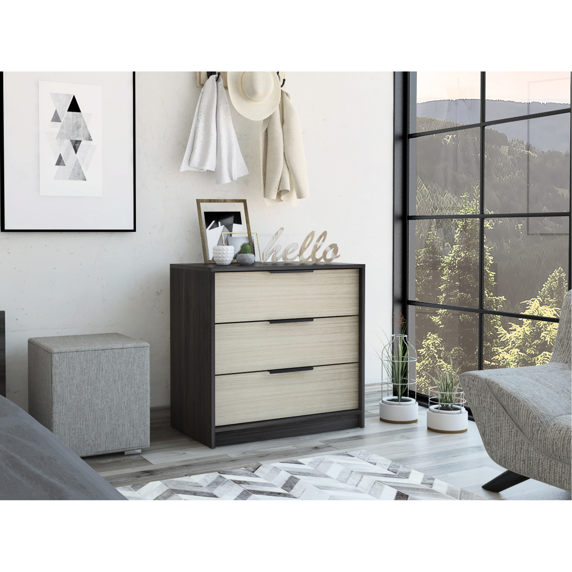 Picture of 3 Cabinet - Black/pine, Modern Captivating Flair, 3 Generous Drawer ...